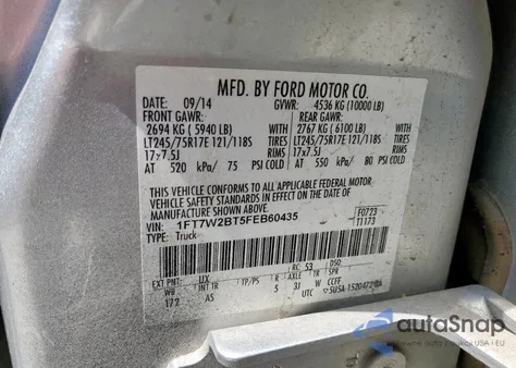 2015 Ford F250 Super Duty из США, поврежденный, VIN 1FT7W2BT5FEB60435